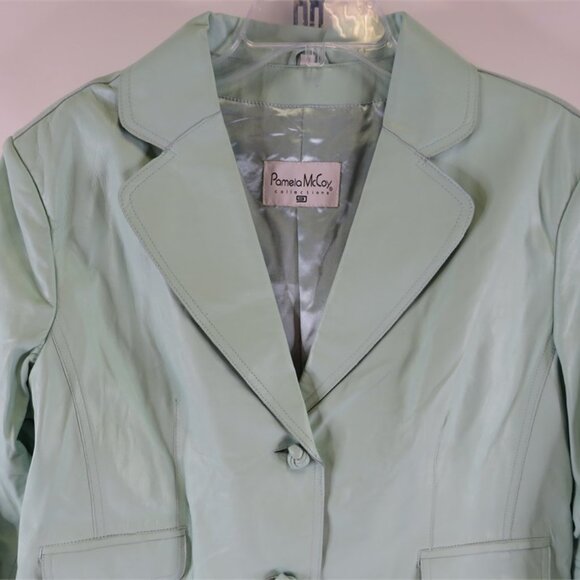Pamela McCoy NWOT Women's Mint Green Leather Jacket, Size 1X - Picture 2 of 9